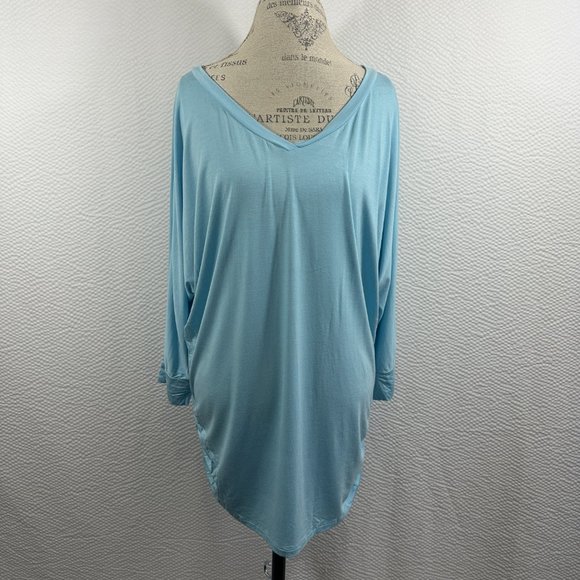 Made by Johnny Women's V-Neck 3/4 Sleeve Dolman Top with Side Shirring XXXL Blue - Picture 4 of 9